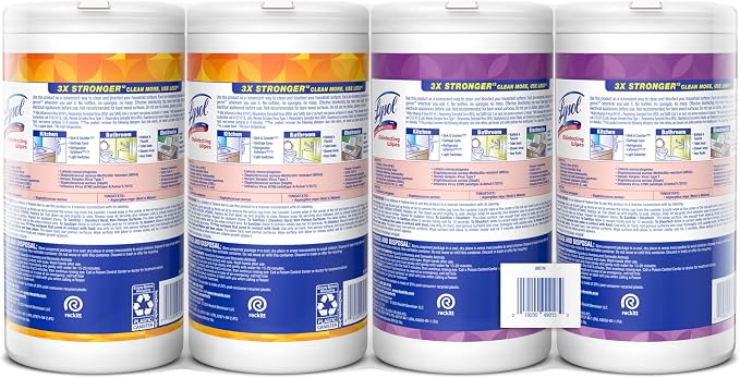 Lysol Disinfecting Wipes, Multi-Surface, Lavender + Mango, 80 ct. (4 Pack) | All Purpose Cleaner, Sanitizing, Deodorizing, Apartment Essentials, Back To School Cleaning Supplies, Kitchen & Bathroom Wipe