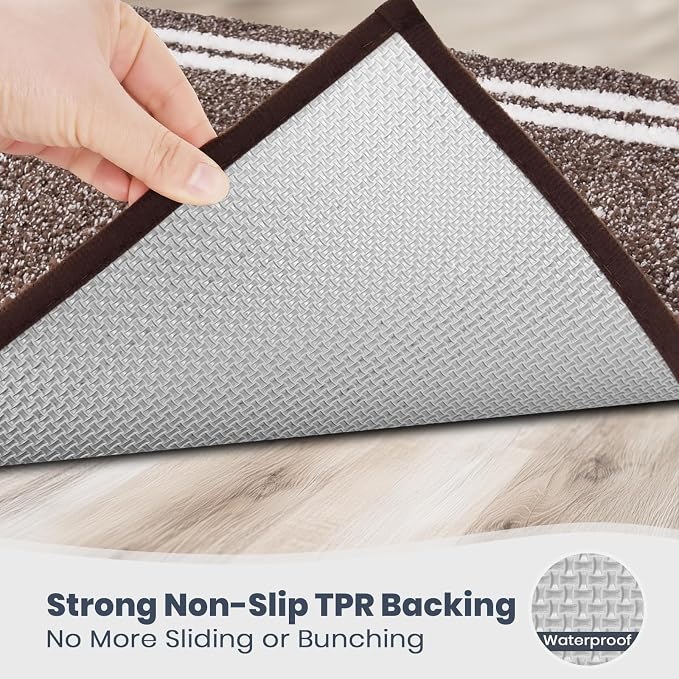 PURRUGS Bathroom Runner Rug, Bath Mat, 24" x 60", Brown | Machine Washable, Non-Slip, Waterproof TPR Backing, Super Absorbent, Quick Dry, Bath Rug for Shower, Bathtub, and Sink