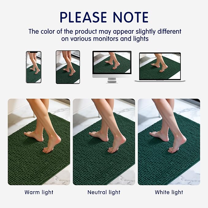 SUBRTEX Bathroom Rugs, 24" x 60" Chenille Bath Rug Soft Short Plush Bath Mat Soft Shower Mat Water Absorbent Shower Mat Quick Dry Machine Washable, Celadon
