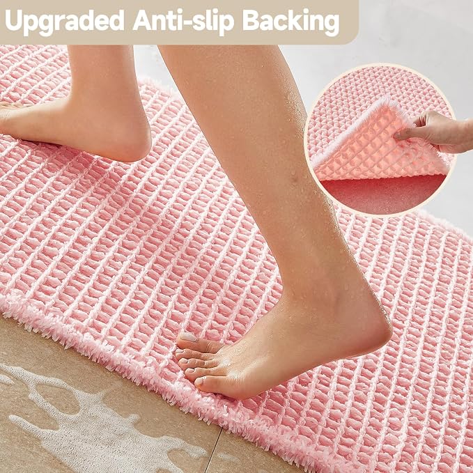 TYUU Light Peachy Pink Bathroom Rugs, Waffle Bath Mat Non Slip Washable Quick Dry Cute Bath Mat Boho Farmhouse Bathroom Decor, 48"x24" Light Peachy Pink