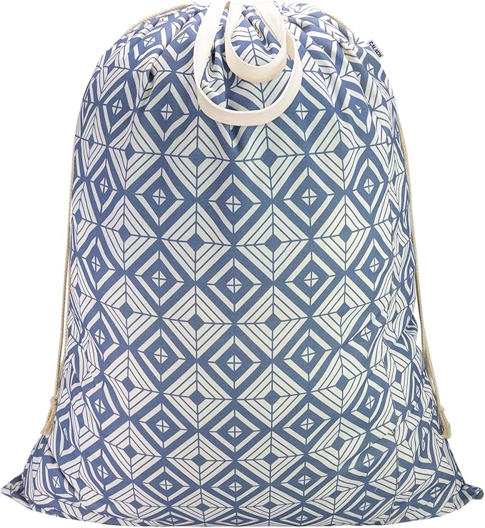Canvas Laundry Bag with Handles & Drawstring 30"Wx35"H, L+ Geometry Blue | Thick Canvas Storage Bag, Large Heavy Duty Washable Dirty Clothes Travel Sack, for Camp, College Dorm, Laundromat, 1 Pack