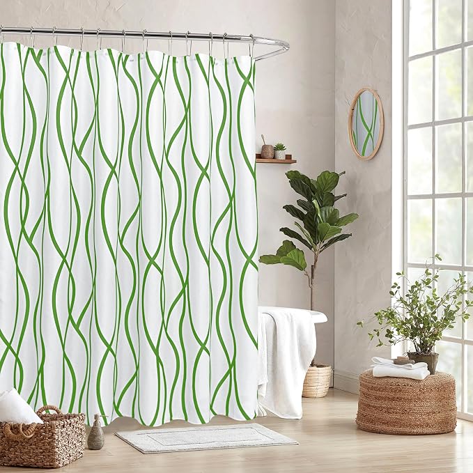 Biscaynebay Textured Fabric Shower Curtain 72x72 Inch, Sage Printed Striped Linen Modern Hotel Luxury Quality Cloth Bathroom Curtains Machine Washable