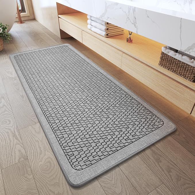 Bathroom Runner Rug, Long Thin Bath Mat Fit Under Door, Grey 24x48 | Quick Dry Absorbent, Rubber Backing Washable Large Bathmat, Shower Mat for Bathroom Floor, Tub and Outside Shower, Home Decor