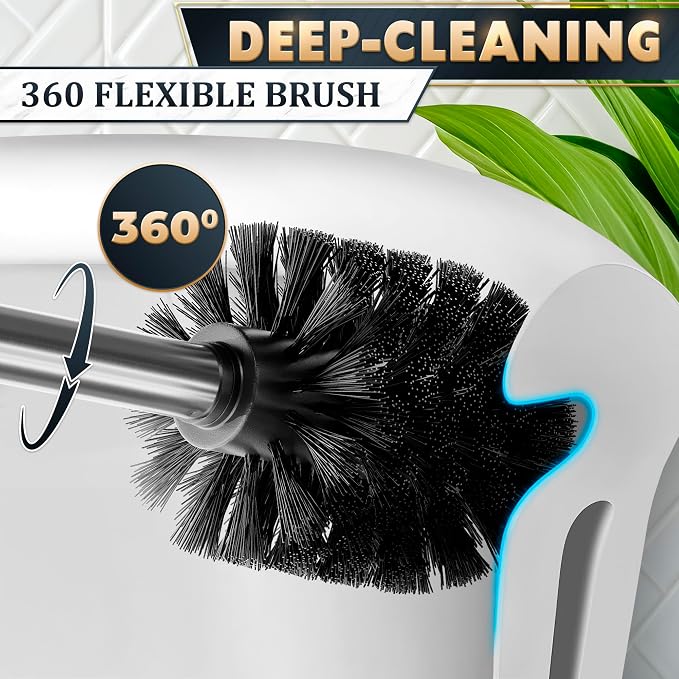 Stainless Steel Toilet Brush and Holder Set, Square Shape (Silver) | Toilet Bowl Brush and Holder, Removable Inner Bowl, Dense Bristles, Long Handle, Scratch Resistant, for Modern Bathrooms