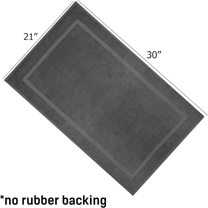 COTTON CRAFT Bath Mats - 2 Pack Tub Shower Floor Mat - 21x30- Charcoal Grey | Ultra Absorbent Plush 900 GSM Pure Cotton Banded Border Luxury Towel Rug - Not a Bathroom Rug