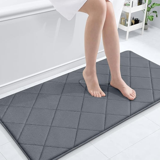 OLANLY Memory Foam Bath Mat 47x24, Ultra Soft and Absorbent Bathroom Rugs | Dark Grey, Quick Dry, Machine Washable Shower Bath Rugs, Comfortable Bath Carpet for Bathroom Floor, Tub and Shower