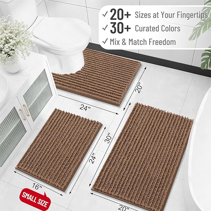 OLANLY Large Bathroom Rugs 40x32, Thick Soft Absorbent Chenille Bath Rugs | Mocha, Quick-Drying Rubber Backing, Shaggy Bath Mat, Machine Washable for Floor, Tub and Shower, Home Decor Accessories