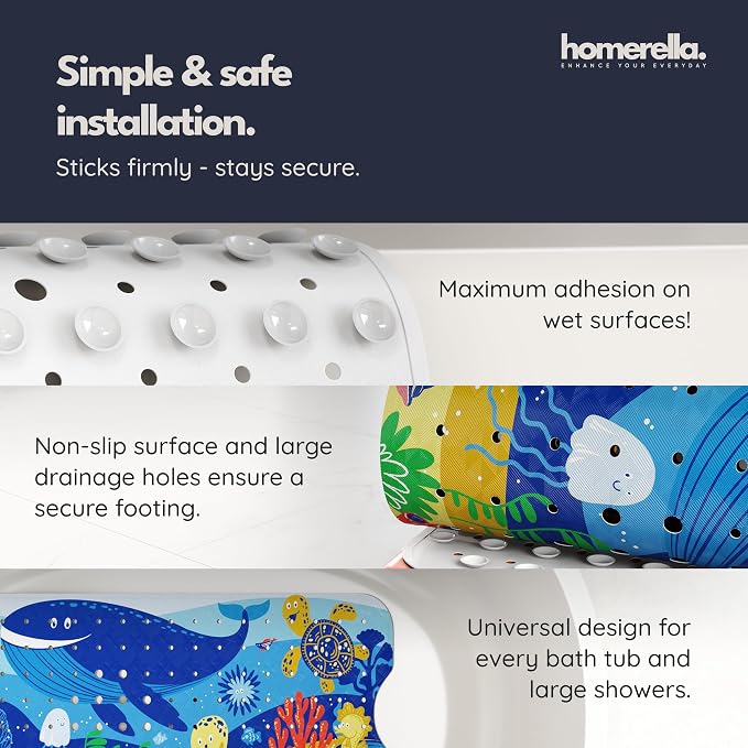 homerella Bathtub Mat Non Slip Kids 40x16 Baby Bath Mat Non Slip Anti Mold | 100% BPA Free, Non Toxic, Mildew Resistant, Machine Washable, Extra Long Kids Bath Mat for Tub Non Slip, Toddler Bath Mat