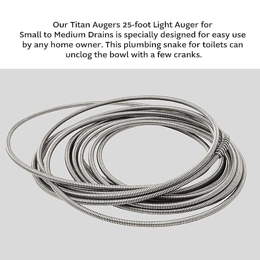 .25-in. Diameter Steel 25-Foot Light Auger for Small to Medium Drains 7710025, Hand-Cranked Toilet Snake and Drain Clog Remover, Plumbing Snake for Toilets and 2-inch Wide Drains (Pack of 4)