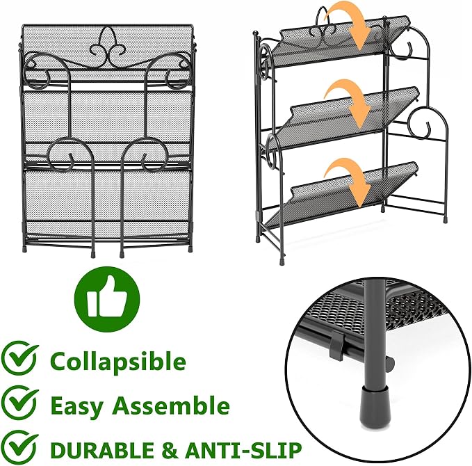 YIUKEA Bathroom Organizer Countertop - 3 Tier Spice Rack Organizer, Counter Organization and Storage for Bathroom, Kitchen, Bedroom, Offices, Foldable
