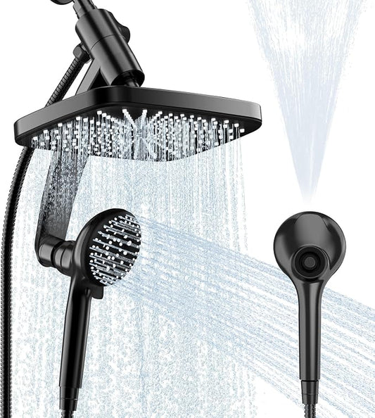 12 Inch High Pressure Rainfall Shower Head Combo,9 Settings Handheld Shower | Height/Angle Adjustable, 3 Spray Modes, Anti-leak, Built-in Magnetic Docking,Washing Jets,Holder, 59" Shower Hose, 1.75GPM
