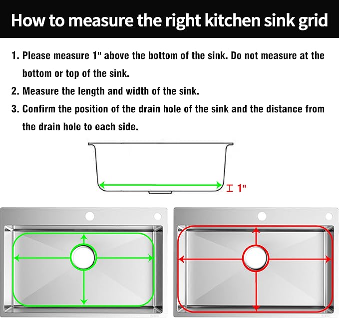 Sink Protectors for Kitchen Sink 26" x14", Rear Drain | Rust Resistant Stainless Steel Kitchen Sink Grid and Sink Protectors, Sink Rack for Bottom of Sink with Sink Strainers