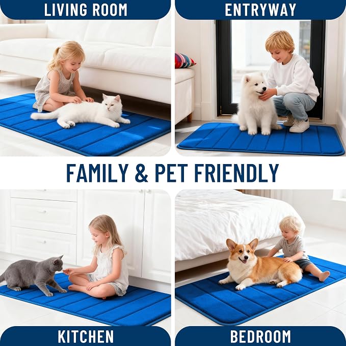 OLANLY Memory Foam Bath Mat 35x24, Super Soft and Absorbent Bathroom Rugs | Royal Blue, Quick Dry Bath Rug, Machine Washable Shower Floor Mats, Bathmat Carpet for Bathroom Floor, Tub and Shower