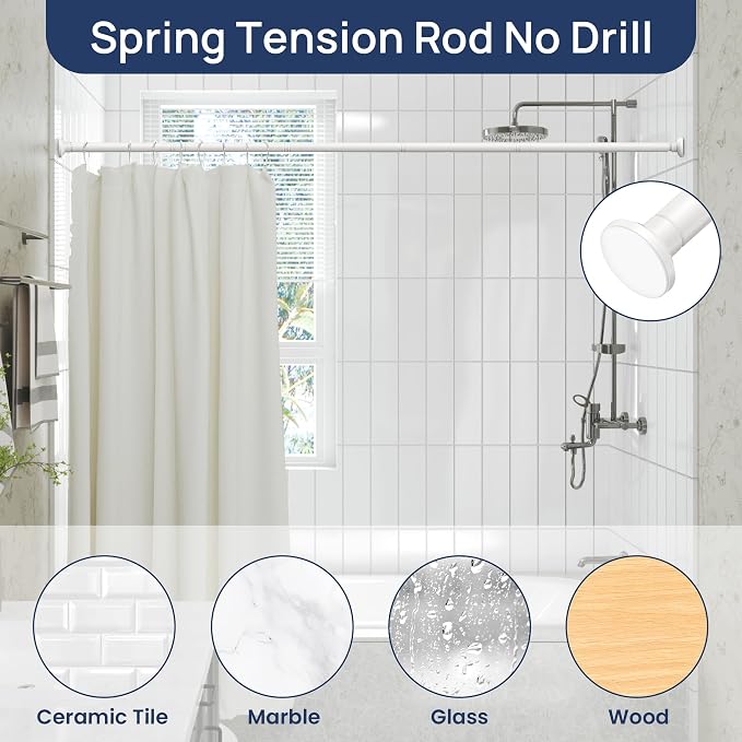 ENJOYBASICS 1" White Shower Curtain Rod, 30-76" Adjustable, Secure Tension | Easy No-Drill Installation, No Tools, No Gaps, Sturdy Rust-Resistant Steel, Sag-Resistant Design, Tubs, RVs, Apartments