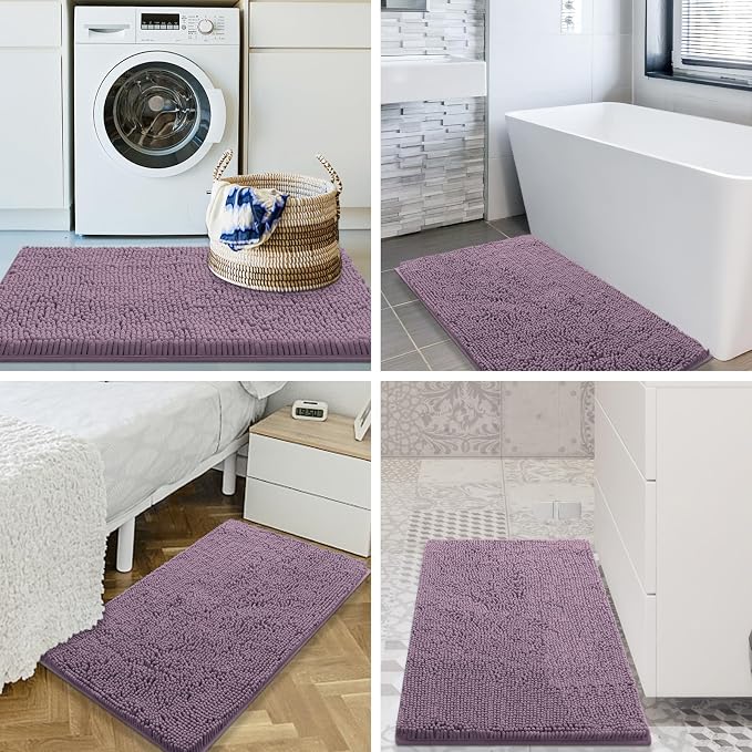 Smiry Bathroom Rugs 24X16, Luxury Chenille Extra Soft Absorbent Bath Mat | Deep Plum, Machine Washable Non-Slip Plush Bath Mats for Bathroom, Tub, Shower, and Floor, Home Decor
