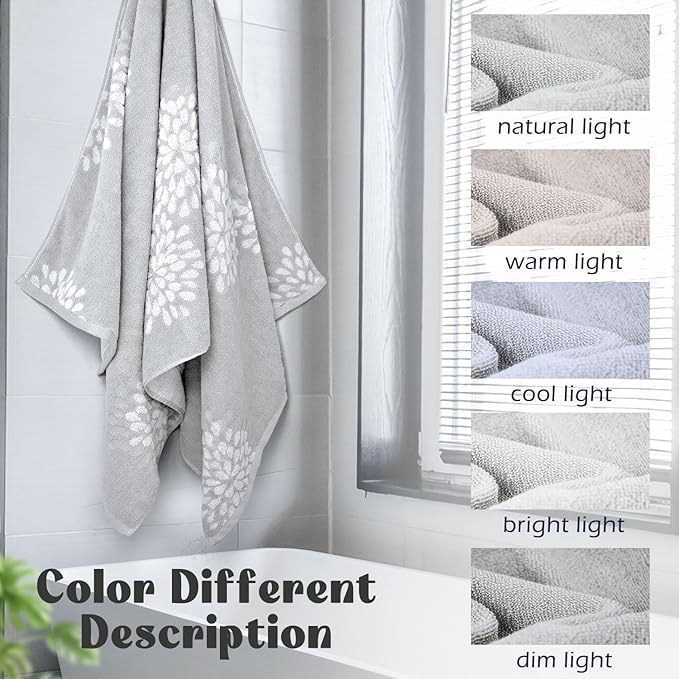 Jacquotha Decorative Bath Towels Set of 2 (Light Grey) - Large 55” x 28” | Hydrangea Floral Jacquard, Guest Room & Bathroom Decor, Cotton