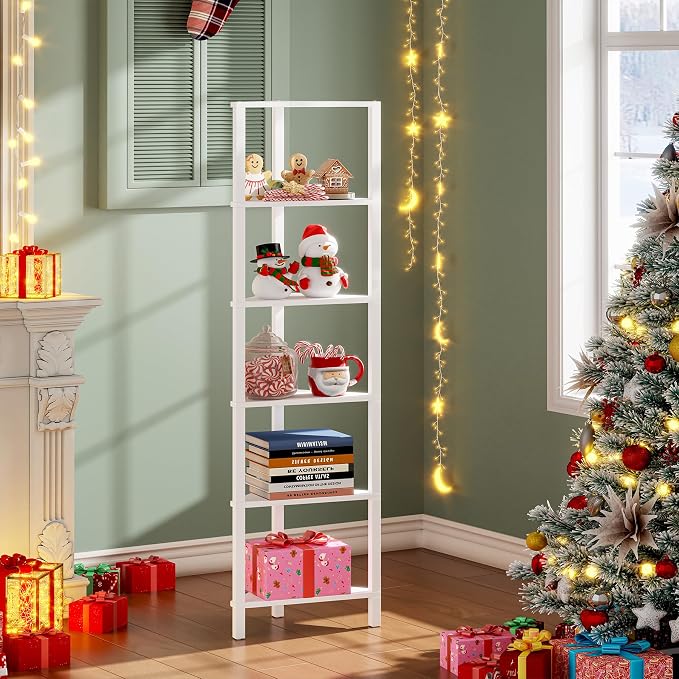 TUTOTAK 6-Tier Corner Bookshelf, Corner Shelf for Small Space | Narrow Display Corner Shelf Stand with Storage Rack, for Living Room, Bedroom, White BS05BW006