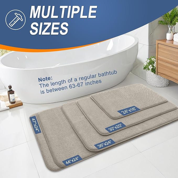 OLANLY Memory Foam Bathroom Runner Rugs 59x20, Long Bath Mats, Warm Taupe | Soft Quick Dry Bath Rugs, Non-Slip, Absorbent Machine Washable Mat for Bathroom Floor, Tub and Shower, Home Decor Accessories