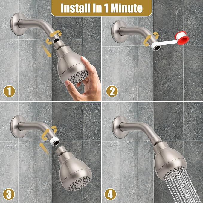 AISOSO Fixed Shower Head High Pressure 2PCS 3Inch Showerhead Brushed Nickel | 360 Rotatable Design, Self Cleaning Silicone Nozzles, Adjustable Swivel Brass Ball Joint for Relaxing and Comfortable Shower