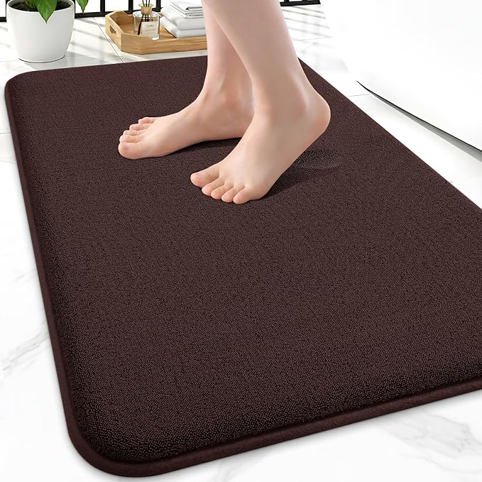 Smiry Memory Foam Bath Mat 24x16, Extra Soft Absorbent Bathroom Rugs | Brown Quick Dry, Machine Washable Bath Mats for Bathroom, Shower, Tub and Home Decor Accessories