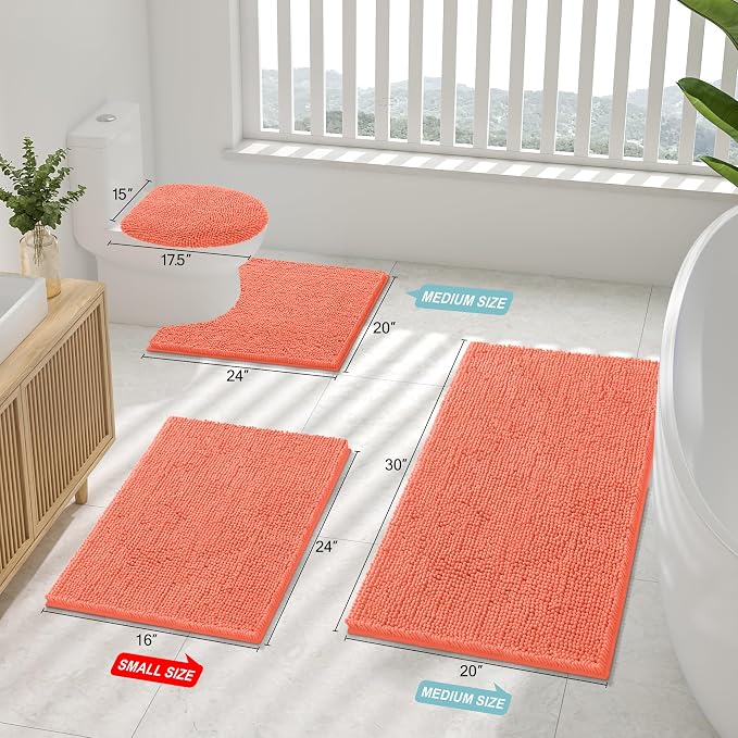 Smiry Bathroom Rugs 59X20, Luxury Chenille Extra Soft Absorbent Bath Mat | Coral, Machine Washable Non-Slip Plush Bath Mats for Bathroom, Tub, Shower, and Floor, Home Decor