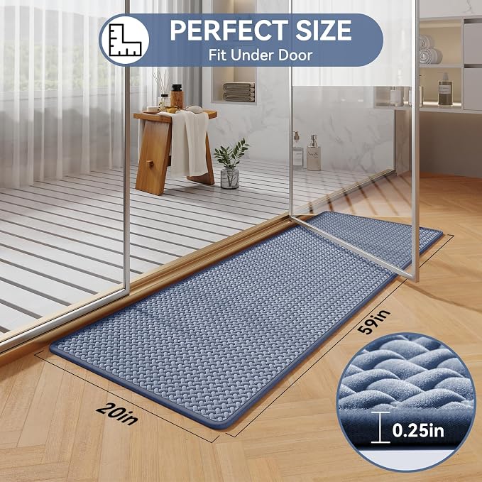 Bathroom Runner Non Slip, Foam Weave Texture Bath Mat, Blue 20x59 | Quick Dry, Rubber Backing, Long Absorbent Washable Bathroom Mats Fit Under Door for Bathroom Floor, Bathtub, Outside Shower