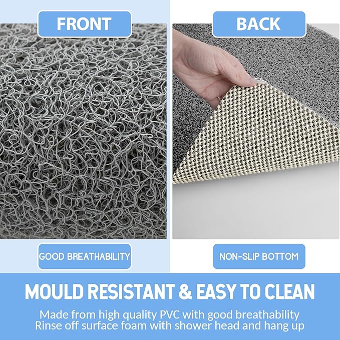 Hargiis Non-Slip Bathtub Mat, Anti Slip Shower Mat, Fast Drying Bathtub Mats, Foot Scrubber Mat, Anti Slip Mat for Tub, Floor, Bathroom, Kitchen, Home, Hotel (Grey 59"×17.3")
