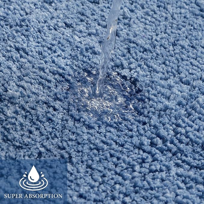 MIULEE Blue Toilet Bathroom Rug U-Shaped Microfiber Bath Mat 24x24 Inch | Absorbent, Non Slip, Quick Dry, Fluffy Bath Rugs for Bathroom Floor Tub Showers, Machine Washable