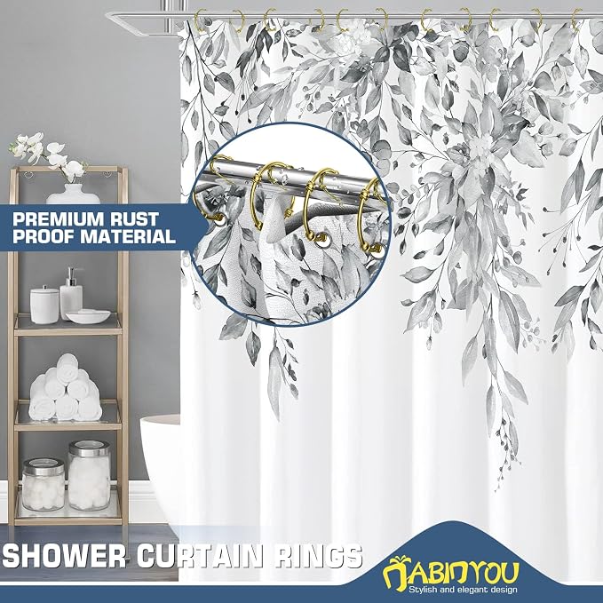 Gold Shower Curtain Hooks, Rust Proof Metal Decorative Shower Rings for Bathroom, Glide Smoothly on Shower Curtain Rod, 12 Pcs Zinc Alloy