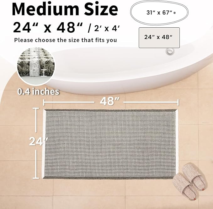 Waffle Bath Mat, Boho Bathroom Rugs Non Slip Washable, 24" x 48" | Super Absorbent Quick Dry Bath Mat, Boho Bathroom Mats, Soft Waffle Weave Farmhouse Bathroom Decor, Olive Green & White