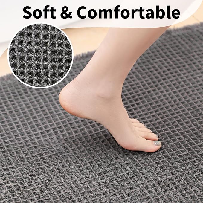 Waffle Bath Mat, Boho Bathroom Rugs Non Slip Washable, 24" x 48" | Super Absorbent Quick Dry Bath Mat, Boho Bathroom Mats, Soft Waffle Weave Farmhouse Bathroom Decor, Dark Grey