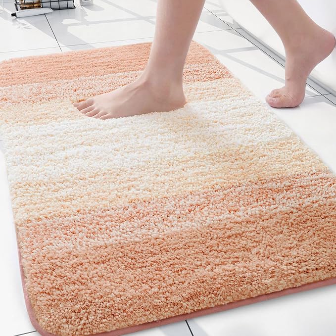 Arotive Microfiber Bathroom Rugs, Shaggy Soft Absorbent Bath Rug, 30x20 | Peach, Rubber Backing Thick Plush Machine Washable Dry Bath Mats for Bathroom, Tub and Shower, Rectangular