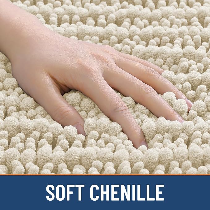Smiry Bathroom Rugs 44X24, Extra Soft Rubber Backing Chenille Bath Mats | Sand Machine Washable Non Slip Quick Dry Bath Mats for Bathroom Floor, Tub, Shower, Home Decor Accessories