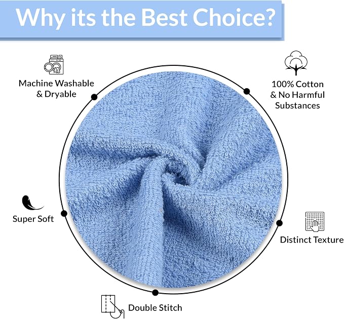 Basic Hand Towels 16x26 Inches – Pack of 12 – Blue Color – Soft and Absorbent Multipurpose Cotton Towels for Bathroom, Spa, Gym, Salon, Hotel, and Everyday Use