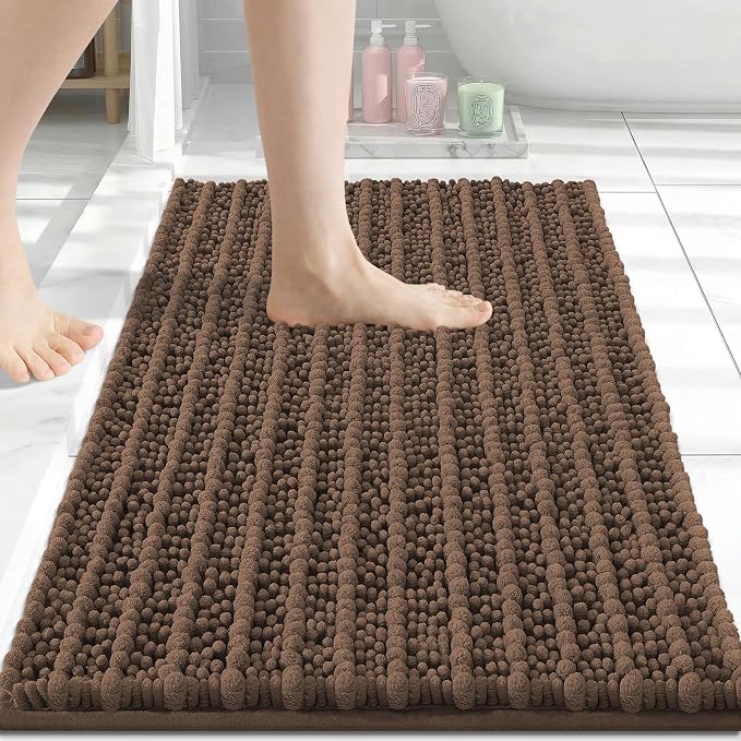 Arotive Bathroom Rugs Mat 24x16, Soft Absorbent Chenille Shaggy Bath Mat | Mocha, Machine Wash Dry, Bath Rugs for Bathroom Floor, Tub and Shower, Home Decor Accessories