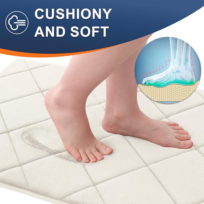 OLANLY Memory Foam Bath Mat 24x16, Ultra Soft and Absorbent Bathroom Rugs | Ivory, Quick Dry, Machine Washable Shower Bath Rugs, Comfortable Bath Carpet for Bathroom Floor, Tub and Shower