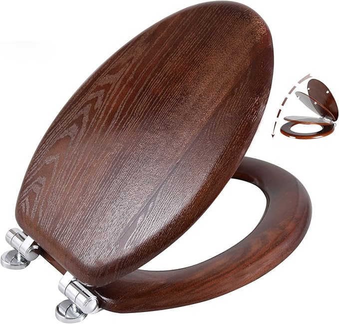 Angel Shield Elongated Wood Toilet Seat with Quiet Close,Easy Clean,Quick-Release Hinges(Elongated,Dark Walnut)
