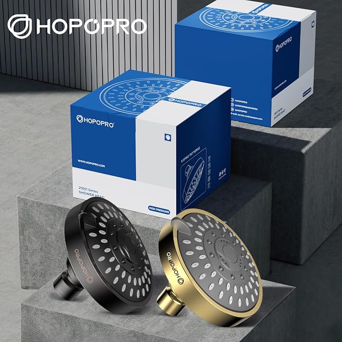 High Pressure Shower Head, HOPOPRO 5-Mode Fixed Showerhead, NBC Recommended | The Washington Post, NBC News, Today TV Show Recommended, Consumer Reports Tested High Flow Fixed Shower Head (4 Inch Gold)