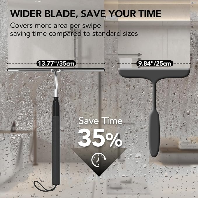 Shower Squeegee for Glass Doors, Telescopic Window Cleaner Tool | 15-51" Squeegee for Window Cleaning, Extendable Squeegee for Shower Glass for Tile Walls, Sliding Door, Floor, Car Windshield