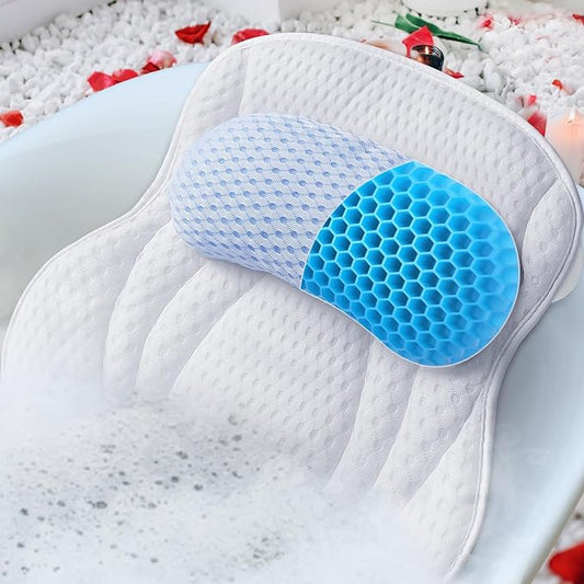 Bath Pillow for Tub, Luxury Bathtub Pillows with Head, Neck and Back Support, Bath Tub Pillow with Soft 4D Breathable Air Mesh Fabric and Non-Slip Suction Cups, Relaxing Bath Tub Accessories, White