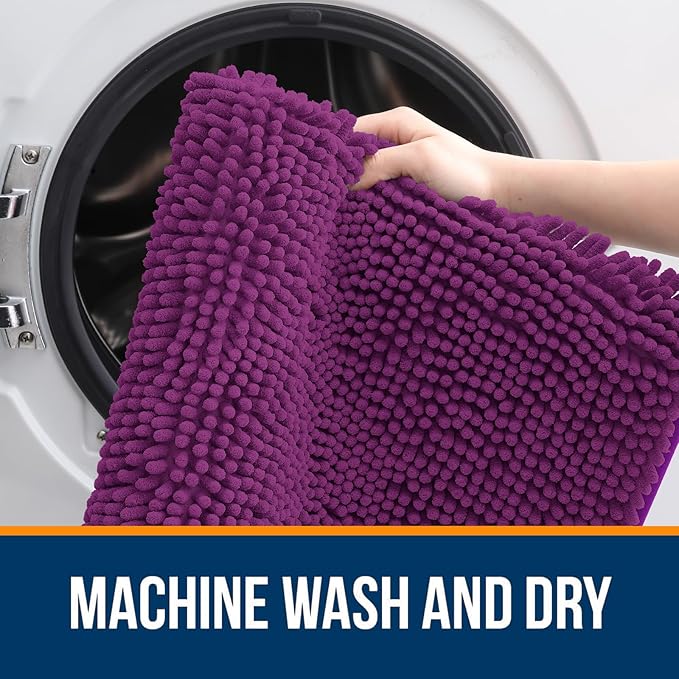 OLANLY Large Bathroom Rugs 59x35, Extra Soft Absorbent Chenille Bath Rugs | Purple, Quick-Drying Rubber Backing, Machine Washable Bath Mat for Bathroom Floor, Tub and Shower, Home Decor Accessories