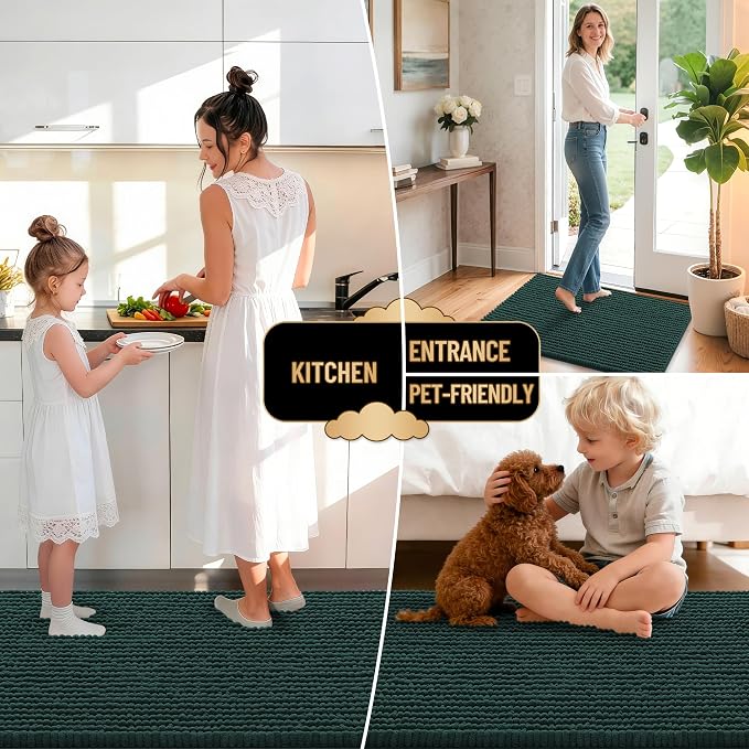 OLANLY Thick Chenille Large Bathroom Rugs Mats 70x46, Blackish Green | Soft Absorbent Bath Rugs, Rubber Backing, Machine Wash Dry, Bath Mats for Bathroom, Tub and Shower, Home Decor Accessories