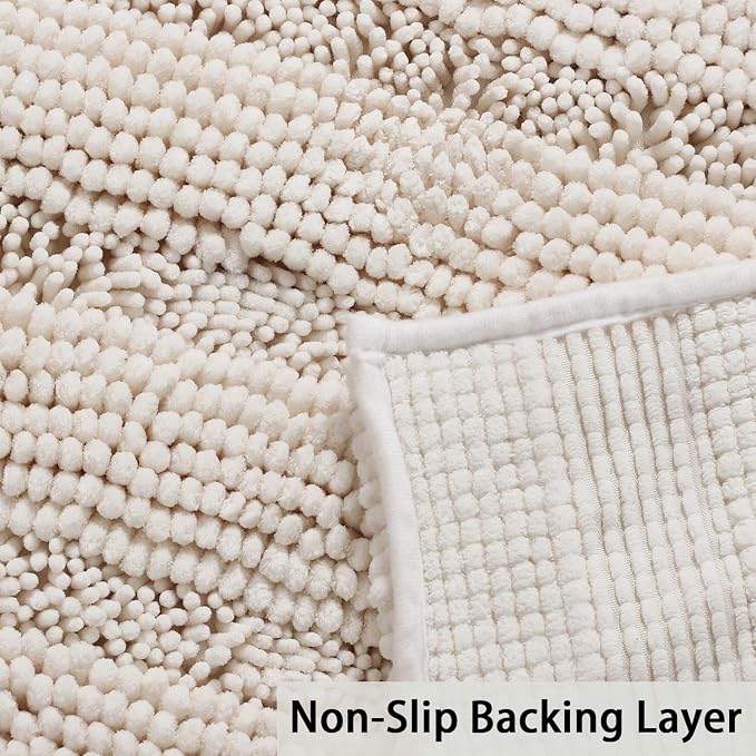 Turquoize Chenille Bath Rugs Shaggy Bathroom Rugs Non Slip Bath Rugs for Bathroom 20 x 32 and 17 x 24 Ivory Bath Rug Extra Soft and Absorbent Area Rug, (20" x 32" and 17" x 24"),Ivory