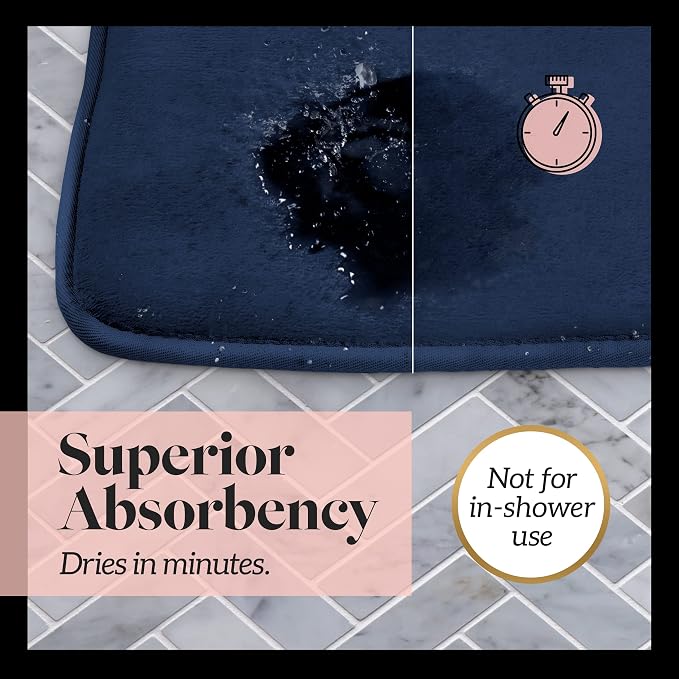 Memory Foam Bath Mat Non Slip Absorbent Super Cozy Velvet Bathroom Rug Carpet (22 inches X 42 inches, Navy)