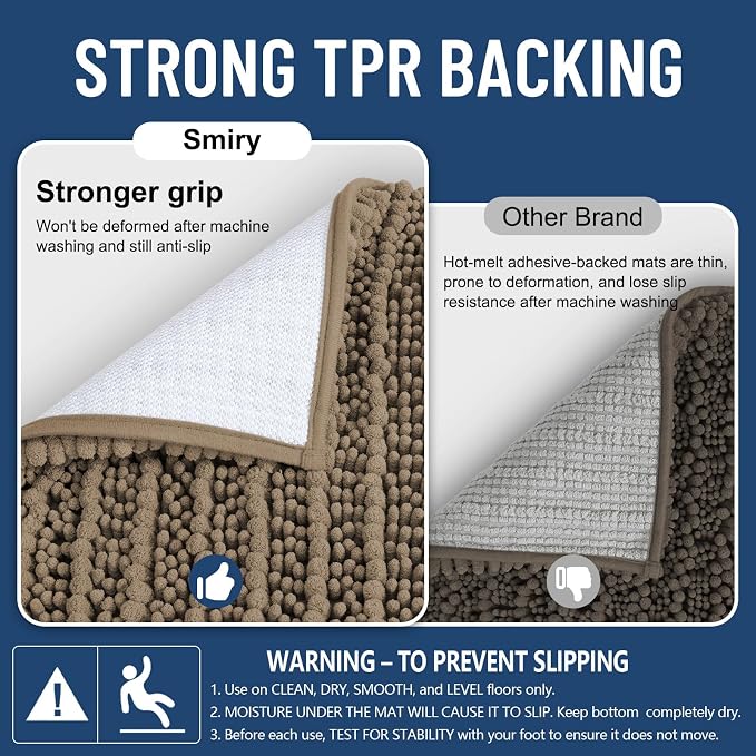 Smiry Bathroom Rugs 70X24, Extra Soft Rubber Backing Chenille Bath Mats | Camel Machine Washable Non Slip Quick Dry Bath Mats for Bathroom Floor, Tub, Shower, Home Decor Accessories