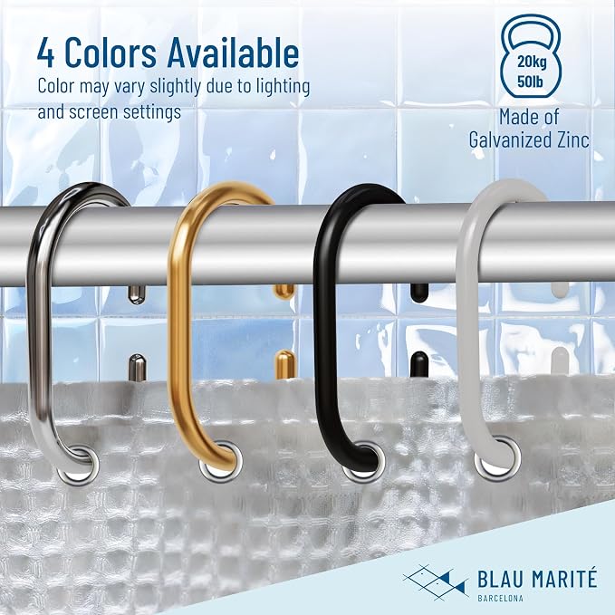 12 Metal Shower Curtain Hooks, Rust-Proof Decorative C-Shaped Curtain Hooks for Bathroom, Golden Shower Curtain Rings, Fits Rods Up to 1 Inch (C, Gold)