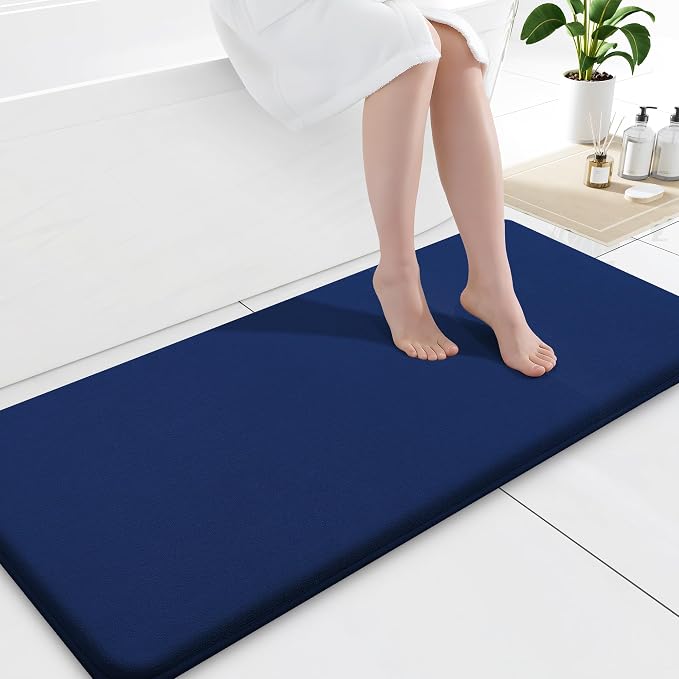 Smiry Memory Foam Bath Mat 59x20, Extra Soft and Absorbent Bathroom Rugs | Navy Blue, Quick Dry Machine Washable Non-Slip Bath Mat for Bathroom Floor, Shower and Tub
