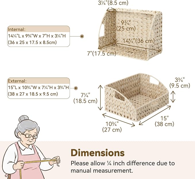 GRANNY SAYS Wicker Storage Baskets for Shelves, Large Wicker Basket | Wicker Storage Baskets for Pantry, Open Front Basket for Shelves, Kitchen Storage Baskets, Decorative Basket for Home Decor