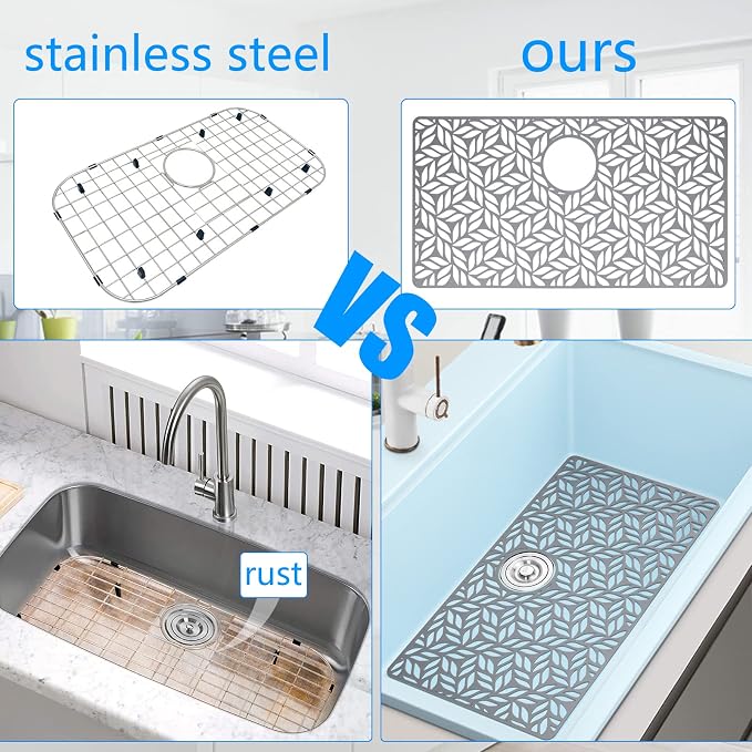 Silicone Sink Protectors for Kitchen Sink 28.25"x15.25" Sink Protectors for Bottom of Farmhouse Stainless Steel Porcelain with Rear Drain Hole for Sink Bowl,Sink Mat for Rectangle Porcelain Sink