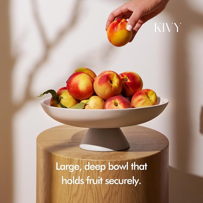 KIVY Concrete Fruit Bowl for Kitchen Counter - Large Decorative Bowl | Home Decor - Modern Fruit Basket for Entryway Table - Pedestal Bowl - Decorative Bowls for Home Decor -White Fruit Bowl Decor